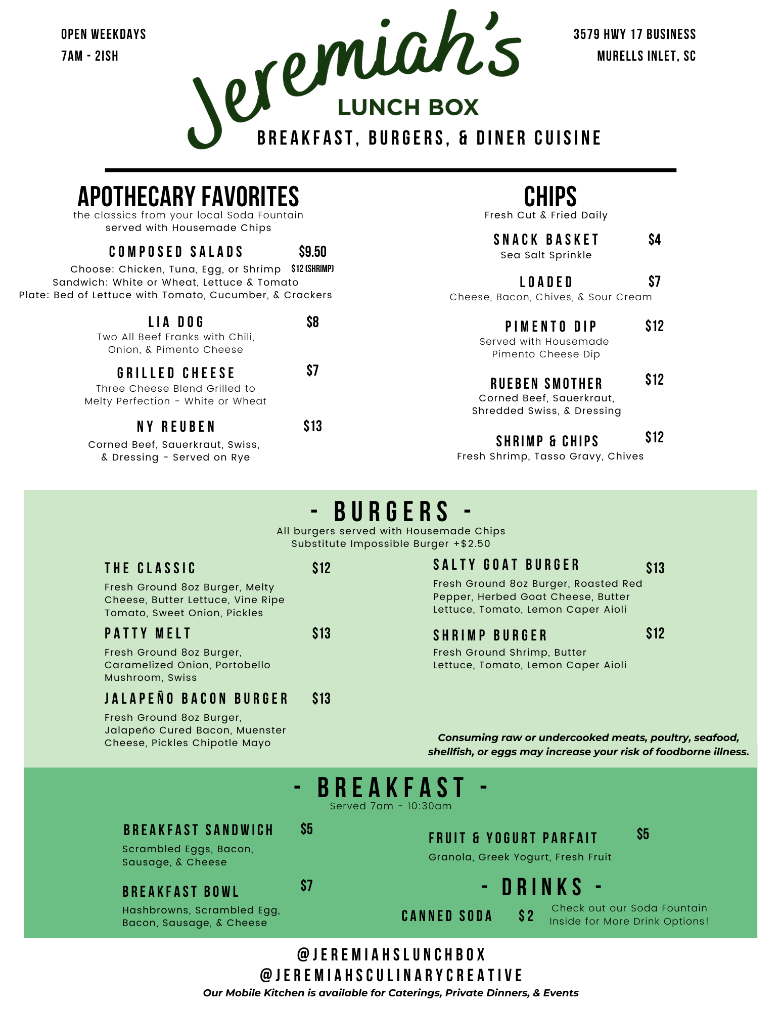 Lunch Menu Jeremiah S Lunch Box Lee S Inlet Apothecary   Jeremiahs Menu 